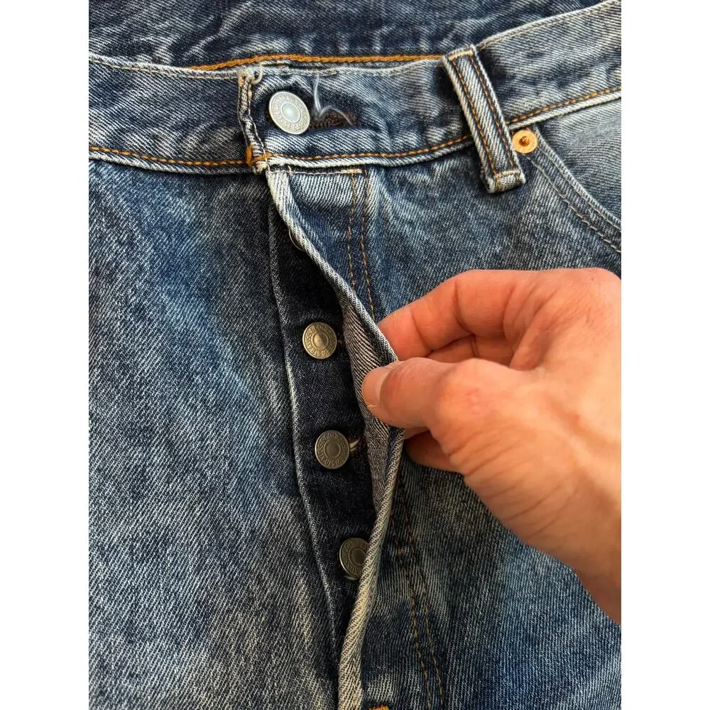 Levis 501 Jeans Mens 38x32 Blue Acid Washed Original Fit 100% Cotton Distressed